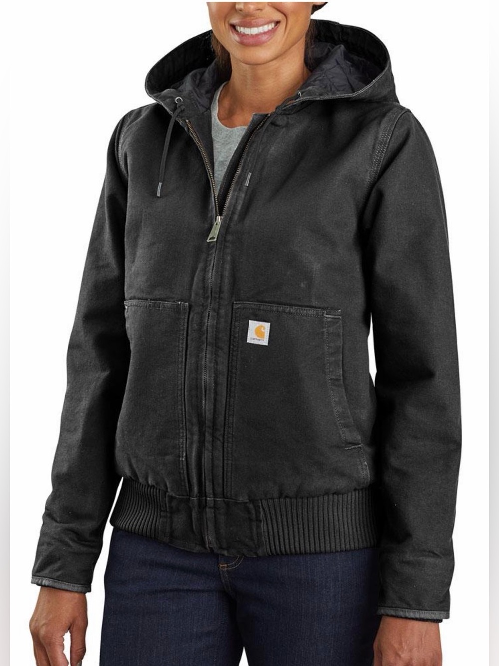 Carhartt Black Women's Hooded Zip-Up Work Active Jacket Small Relaxed Fit